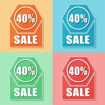 40 percentages sale, four colors web icons, flat design, business shopping concept