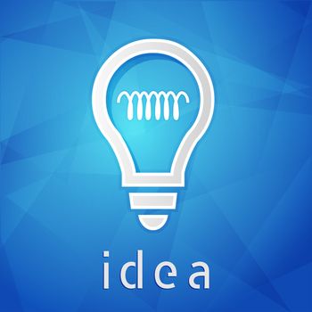 idea and light bulb sign - text over blue background with white symbol, concept web icon flat design