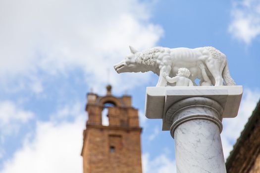 Tuscany, Italy. Statue of the legendary wolf with Romolo and Remo, founders of Rome