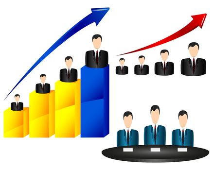 Diagram of growth entrepreneur icons and commands office arrow