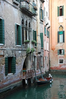Italy. Venice. Romantic canal with boat