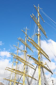 Crane masts of a vey big sailing ship
