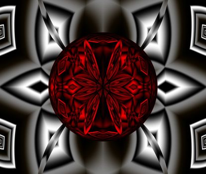 Abstract Red Sphere at black and white background