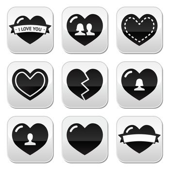 Hearts vector buttons set - love, relationship, couples isolated on white