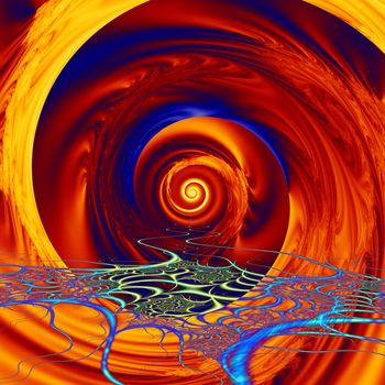 An illustration of a vortex of colors with water at the bottom