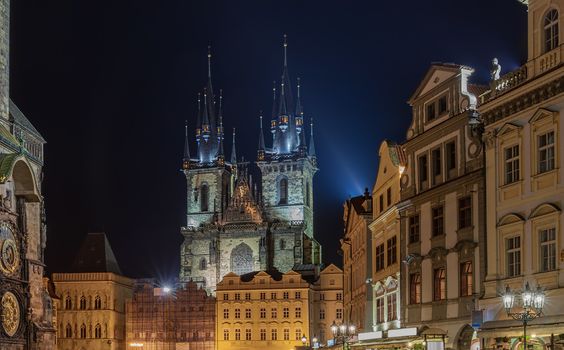 Old Town Square in Prague in the Czech Republic at night