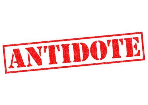 ANTIDOTE red Rubber Stamp over a white background.