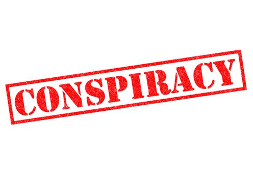 CONSPIRACY red Rubber Stamp over a white background.