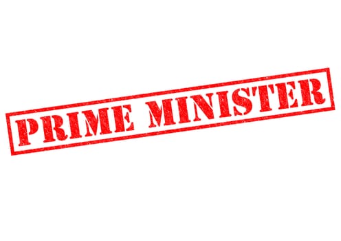 PRIME MINISTER red Rubber Stamp over a white background.