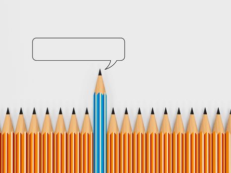 in a row pencil and speech bubble on one pencil