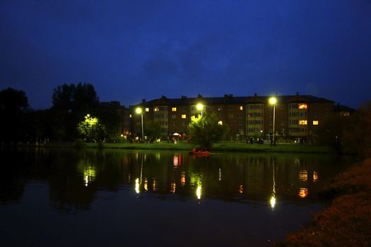 The small lake in the center of Pyatigorsk in the evening