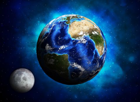 Earth planet and moon. Elements of this image are furnished by NASA