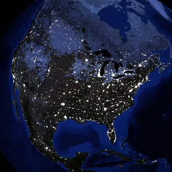 Night surface of the planet earth. Elements of this image are furnished by NASA