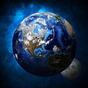 Earth planet and moon. Elements of this image are furnished by NASA