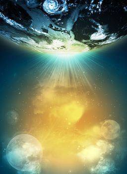 Earth planet in sun rays. Elements of this image are furnished by NASA