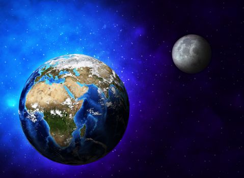 Earth planet and moon. Elements of this image are furnished by NASA