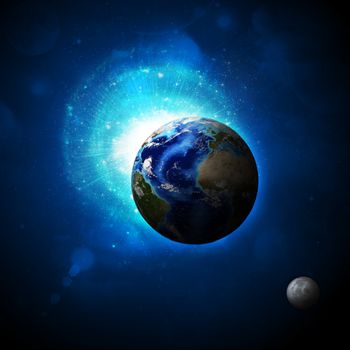 Earth planet in sun rays. Elements of this image are furnished by NASA