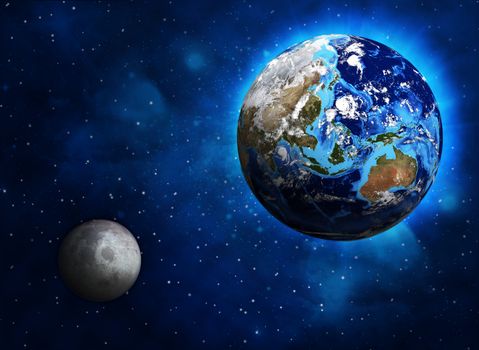 Earth planet and moon. Elements of this image are furnished by NASA