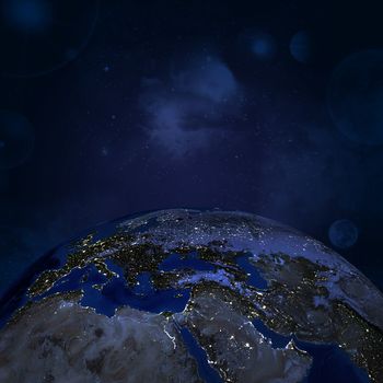 Night surface of the planet earth. Elements of this image are furnished by NASA