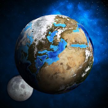 Earth planet and moon. Elements of this image are furnished by NASA
