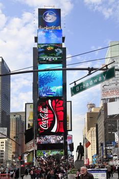 NEW YORK CITY, USA - MAY 16: Times Square, featured with Broadway Theaters and huge number of LED signs, is a symbol of New York City and the United States, 16 May 2013 in Manhattan, New York City