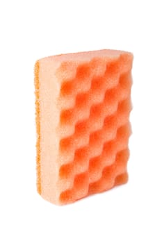 Orange sponge for washing dishes isolated on white background