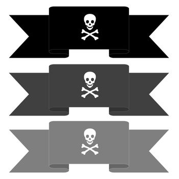 Three black and grey pirate banners in white background