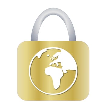 Golden padlock for earth in white background