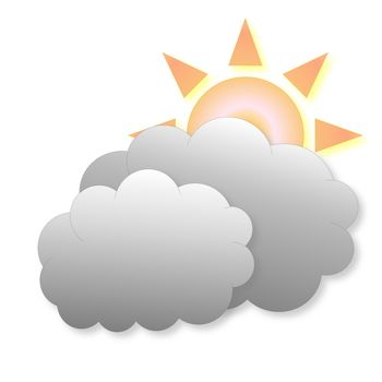 Two grey clouds and sun as weather icon in white background