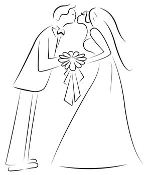 kissing the bride, sketch vector