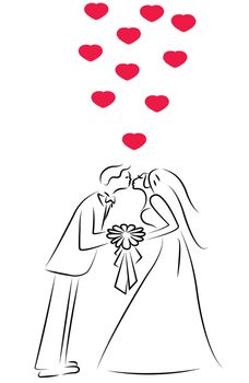 kissing the bride, sketch vector