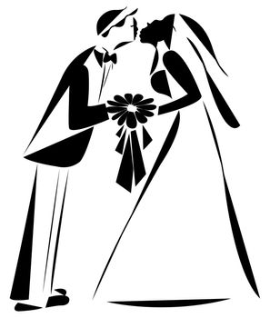 kissing the bride, sketch vector