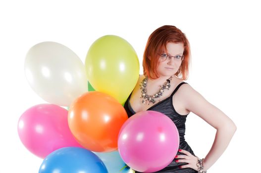 Shot of beautiful woman keeping in hand multicolored air balloons