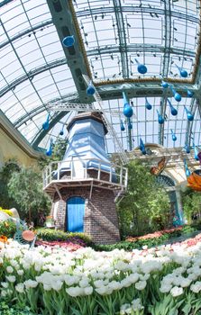 Colorful windmill and gardens at Bellagio Conservatory in Las Vegas