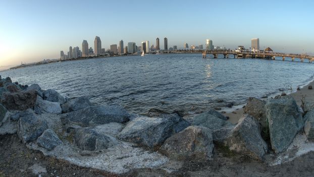 Scenic San Diego Bay and tall buildings downtown
