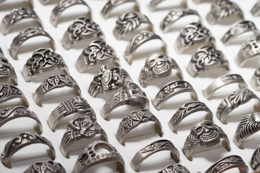 Collection of silver ornate men's rings