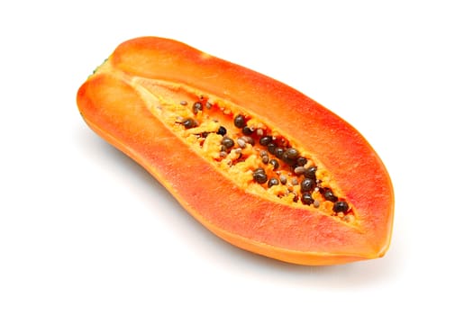 Section cut of Papaya fruit isolated on white background
