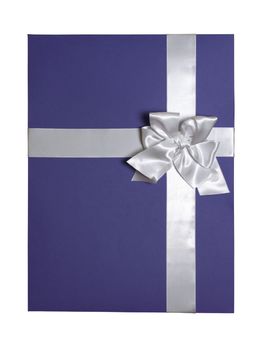 purple box with white ribbon and bow