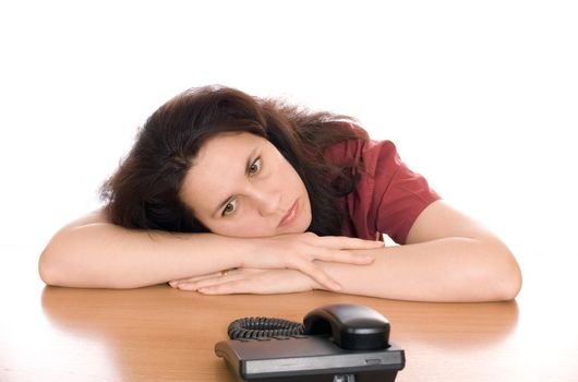 Young beautiful woman waiting for call isolated
