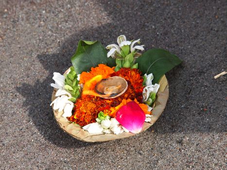 flower arangment on the banks of ganges       