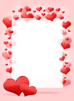 Abstract frame with red hearts. The concept of Valentine's Day