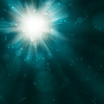 Abstract blue background. Star, rays and circles