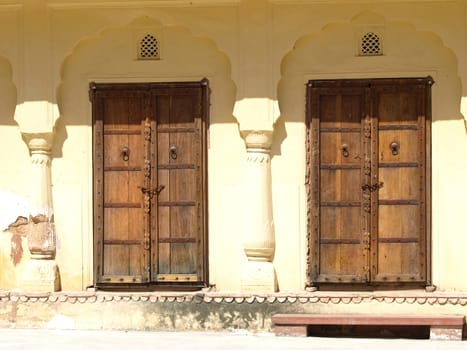 old wooden doors in Amber fort ,Jaipur India      