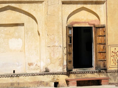 old wooden door in Amber fort Jaipur,India      
