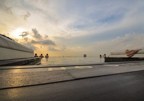 Singapore city skyline Marina Sands Bay on top