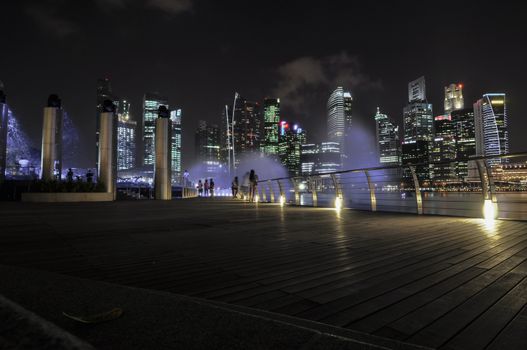 Singapore city skyline finacial district at night with light