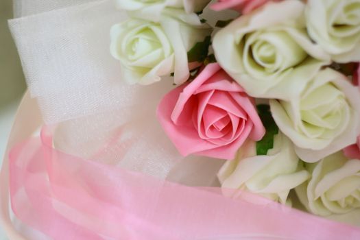 beautiful wedding bouquet with white and pink roses