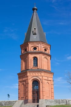 Brick red church in Mogilev in Belarus
