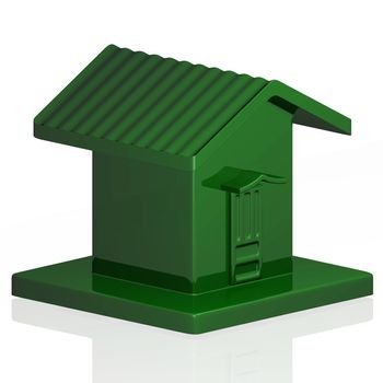 3D render of a small green plastic toy house
