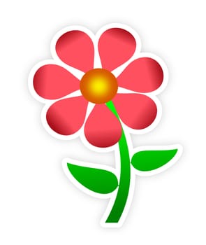 A glossy cut out sticker of a red flower 

